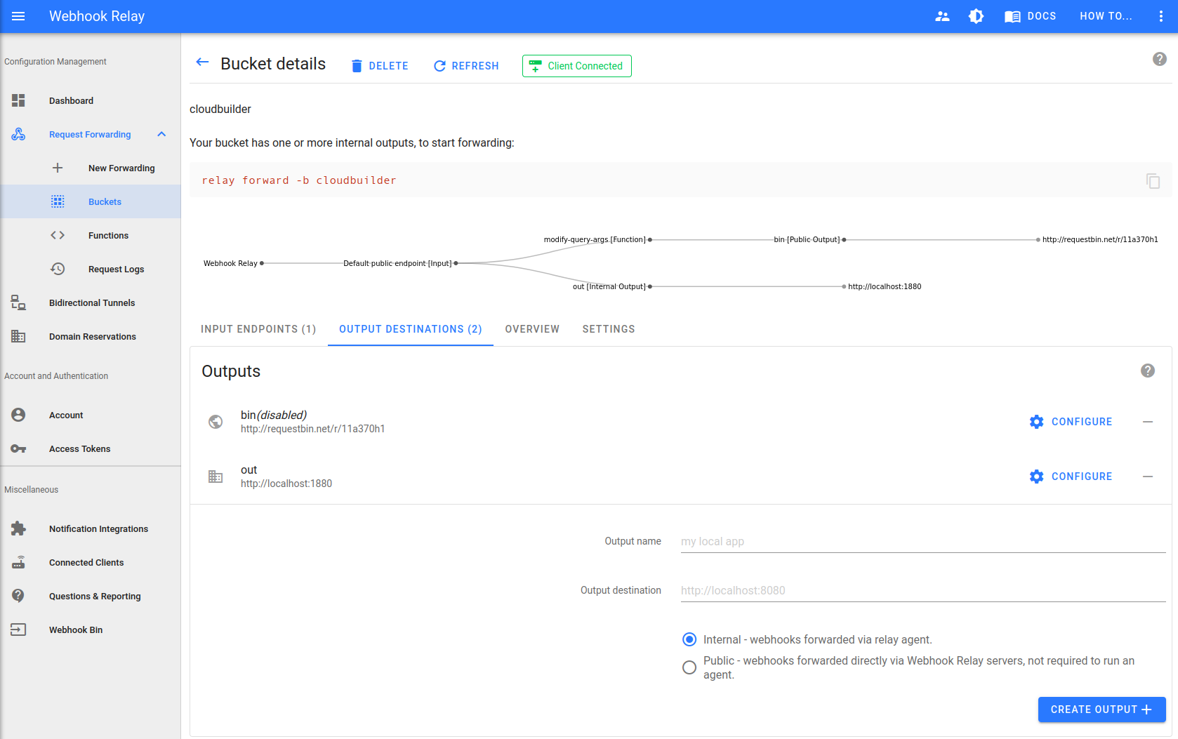 screenshot of Webhook Relay